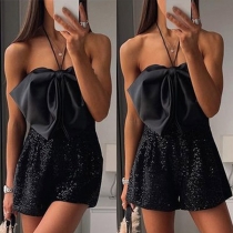 Sexy Bowknot Sequined Halter Romper