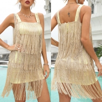 Sexy Solid Color Tassel Dress for Dating or Party