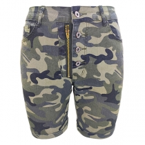 Casual Camouflage Print Buttoned Shorts