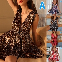 Sexy Lace Spliced Floral Printed Nightwear Dress