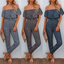 Sexy Leopard Printed Ruffle  Strapless Jumpsuit