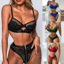 Sexy Lace Spliced Zippered Two-piece Lingerie Set