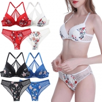 Sexy Lace Spliced Floral Printed Two-piece Lingerie Set