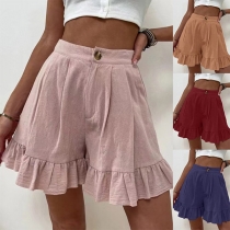 Casual Solid Color Ruffle Hemline Shorts
