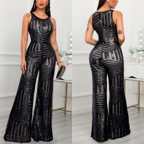 Sexy Sleeveless Wide-leg Sequined Jumpsuit