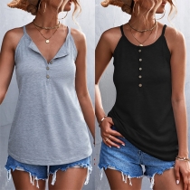Casual Solid Color Buttoned V-neck Cami Topje