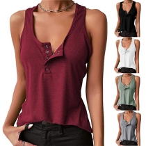 Casual Solid Color Buttoned V-neck Cami Topje