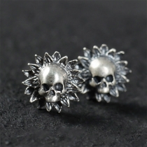 Punk Style Sun Flower Skull Earrings