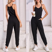 Sporty Solid Color Cami Jumpsuit