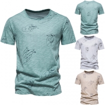 Casual Hands Printed Round Neck Short Sleeve Shirt for Men