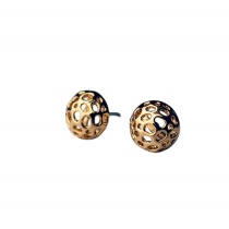 Golden round hollow carved earrings