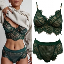 Sexy Solid Color Hollow Out Lace Underwear Lingerie Set