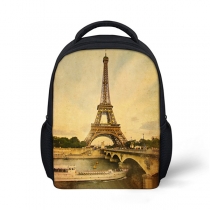 Romantic Eiffel Tower Airplane Print Canvas Backpack Bag