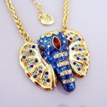 Vintage Bling Sparking Colorful Rhinestone Elephant Necklace
