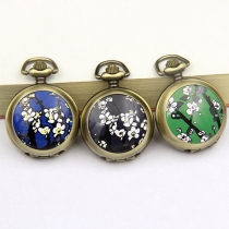 Retro Enamel Pocket Watch Pendant Long Necklace