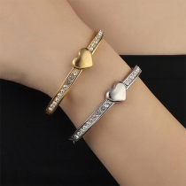 Tone Romantic Double Heart Bangle Bracelet