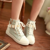 Casual Lace Up Stud Buckle Zip Canvas Sneaker Shoes