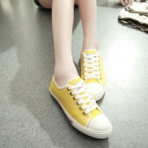 Candy Color Lace Up Casual Low Top Flat Canvas Sneaker 
