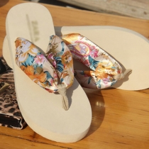 Floral Print Beach Flip Flop Platform Thong Sandal 