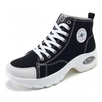 Fashion Contrast Color Lace Up Inner-increased High-top Canvas Shoes