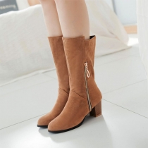 Fashion Round Toe Side Zipper Inner-increased Knight Boots