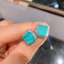Fashion Rhinestone Sapphire Square Stud Earrings