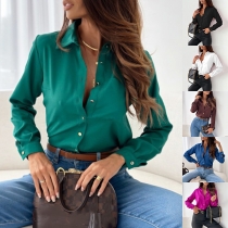 OL Style Solid Color POLO Collar Slim Fit Shirt