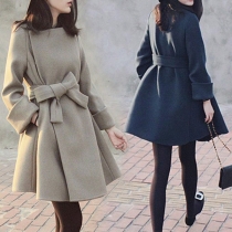 Elegant Solid Color Long Sleeve Slim Fit Long Style Woolen Coat