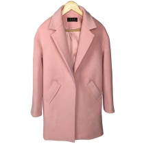 Pink Fashion Long Slim Wollen Blazer Overcoat