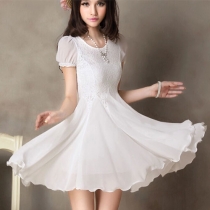 OL Style Short Sleeve Lace Chiffon Dress