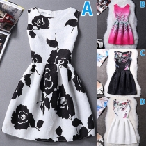 Fashion Snoopy Floral Print Sleeveless Dress