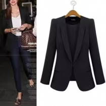 OL Style Slim Fit Long Sleeve Solid Color Blazer