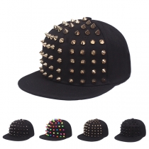 Street-chic Punk Style Rivet Leopard Print Canvas Cap