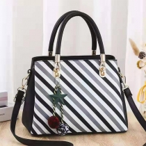 Retro Chic Black White Vertical Stripes Handbag Purse Bag
