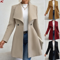Elegant Charming Solid Color Flounced Shirred Coat
