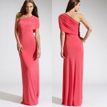 Sexy Oblique Shoulder Solid Color Floor-length Party Dress