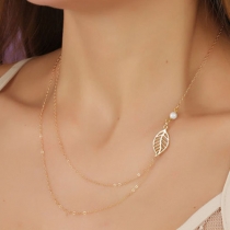 Fashion Gold-tone Tree Leaf Pendant Dual-layer Necklace