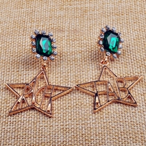 Fashion Rhinestone Crystal Pentagram Pendant Earrings