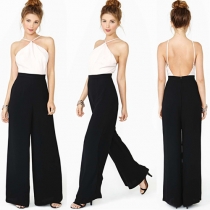 Sexy Backless Contrast Color Chiffon Jumpsuit