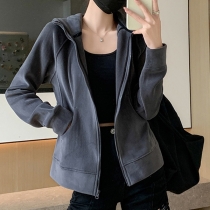 Fashion Solid Color Hooded Irregular Sweatshirt
