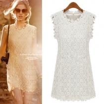 Sexy Sleeveless Round Neck Hollow Out Lace Dress