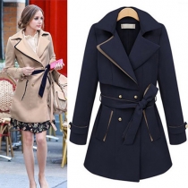 OL Style Double-breasted Slim Fit Trench Coat with Sash