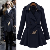 Fashion Solid Color Double-breasted Slim Fit Trench Coat