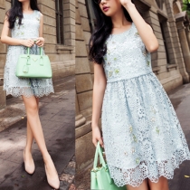 Luxurious Style Rhinestone Sleeveless Lace Dress