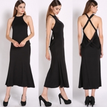 Sexy Crossover Backless Solid Color Dress