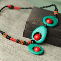 Retro Ethnic Style Turquoise Pendant Braided Necklace