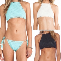 Sexy Hollow Out Knitted Halter Bikini Set