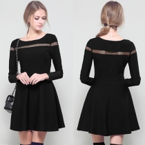 Sexy Hollow Out Gauze Spliced Long Sleeve Slim Fit Dress