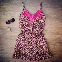 Fashion Lace Spliced Leopard Print Sling Dress
