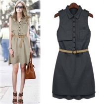Fashion Solid Color Sleeveless Single-breasted Slim Fit Dress
